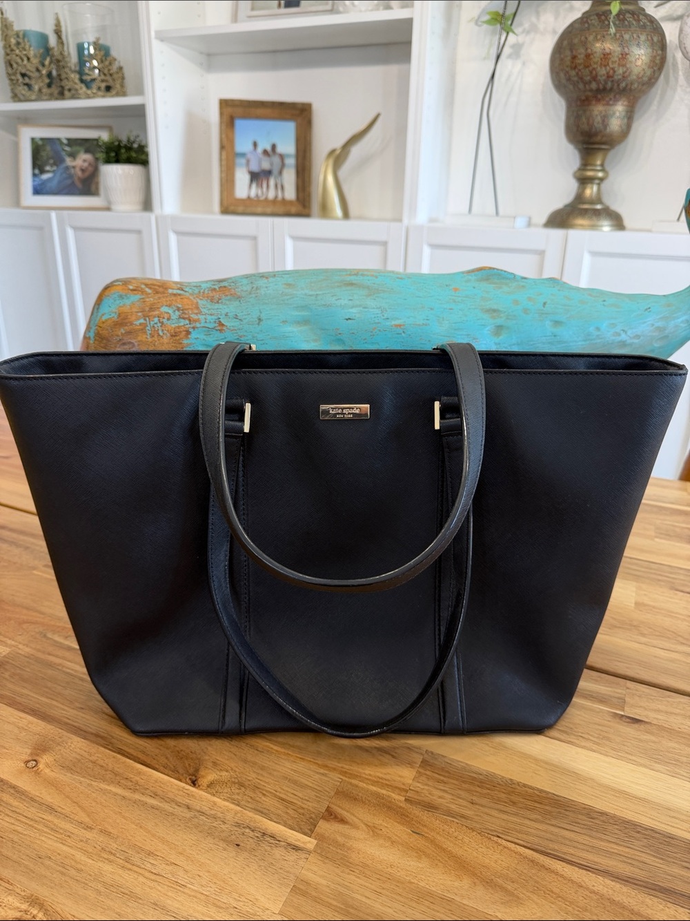 kate spade Black Leather Computer Tote with Double Straps